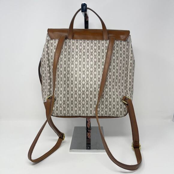 Fossil Claire Cream Signature Flap Backpack Tan Trim Faux Leather - Picture 3 of 11